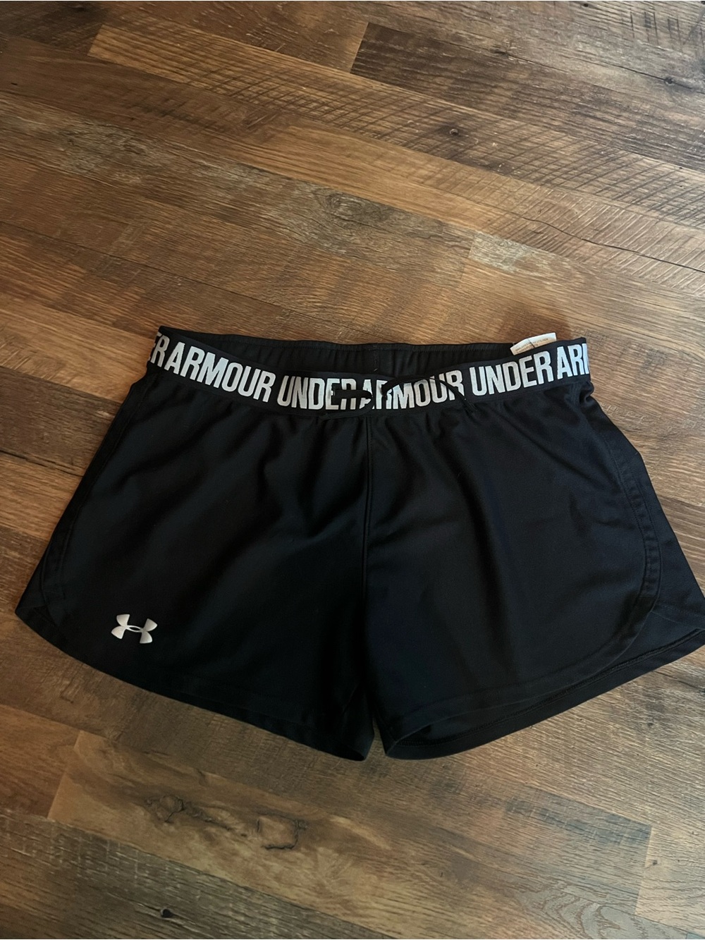 Under Armour Black Women's Athletic Shorts with White Logo Waistband
